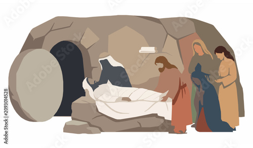 Cuadro en lienzo The Entombment of Christ Biblical Vector Illustration Jesus Laid in the Tomb Chr