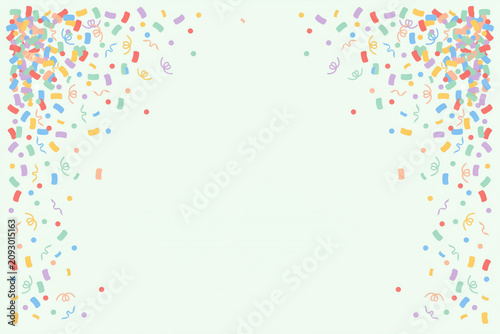 Colorful confetti border falling on soft mint green background with confetti celebration background colorful birthday carnival anniversary decorative scattered elements