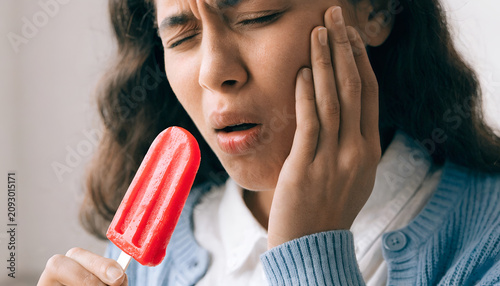 Woman Suffering from Tooth Sensitivity While Eating Ice Cream