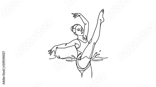 Bild auf Leinwand Synchronized swimmer performing a high leg extension in water, continuous line a