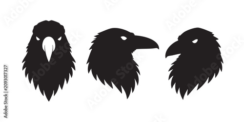 Konstfotografi Black Silhouette Vector Set of Raven and Crow Head and Face Profile Icons