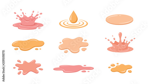 Fotografía Cosmetic foundation and liquid splash cartoon vector set