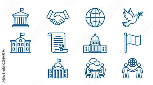 Bild auf Leinwand Government diplomacy and international relations icons.