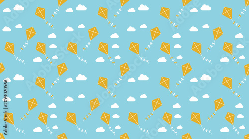 Fotografie A vibrant Decorative Pattern Design featuring clouds and flowers on a blue backg
