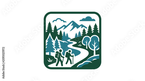 Vászonkép Hikers walking on a mountain trail.