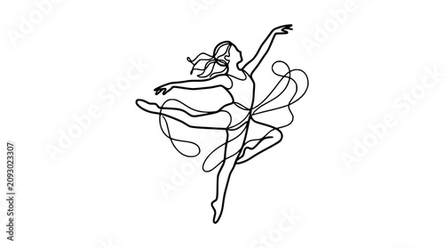 Foto Elegant ballerina in graceful dance pose, continuous line art drawing, white bac