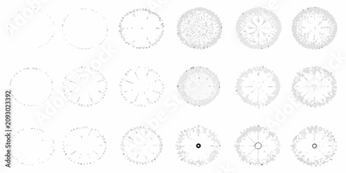 Quadro su tela collection of twelve top down tree plan views in grayscale vector view silhouett