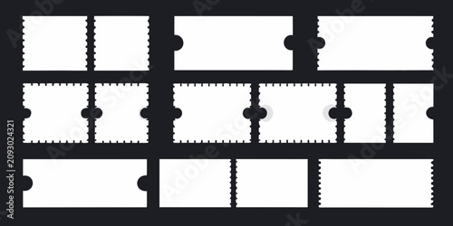 Photos set of blank white ticket stubs on black background tickets coupons stub shapes