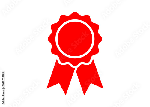 Photography Bright red serrated edge circular award rosette as transparent PNG