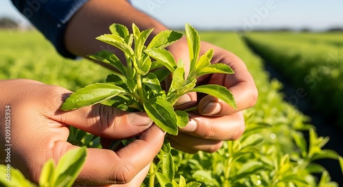 Harvesting Tea Leaves in a Lush Green Plantation with Farmers Hands.