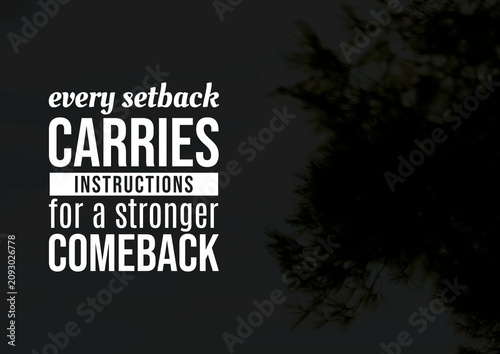 Cuadro en lienzo Motivational typography reading “Every setback carries instructions for a stronger comeback,” placed on a dark nature background