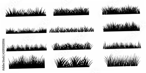 Cuadro en lienzo Black Silhouette Illustrations Of Grass Tufts And Blades