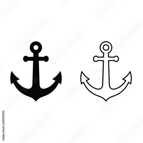 Canvastavla Anchor Marine Boat Symbol Set with Solid Black Fill and Outline Versions for Sea