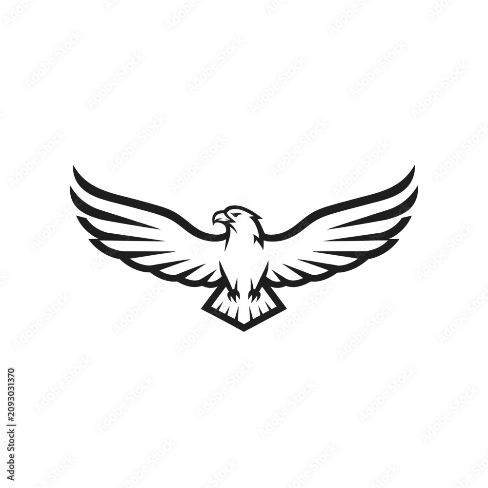 Fototapeta premium Minimalist black and white eagle logo design with spread wings.