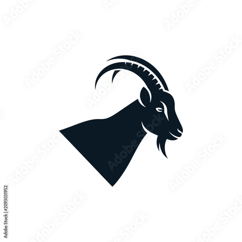 Fotografija Minimalist silhouette illustration of a mountain goat head with curved horns