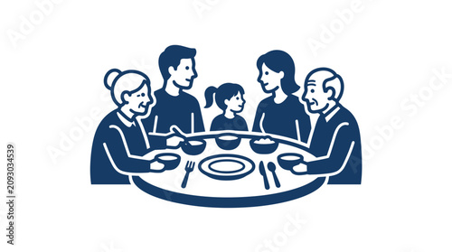 Принти на полотні Family sitting around a dinner table.