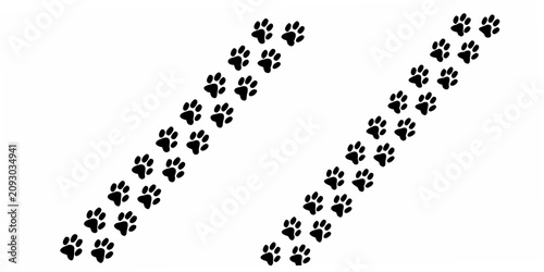 Tableau sur toile Black Paw Prints Arrangement On White Background Silhouette Style