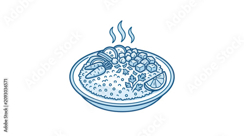 Obraz na plátně Steaming plate of seafood and rice.