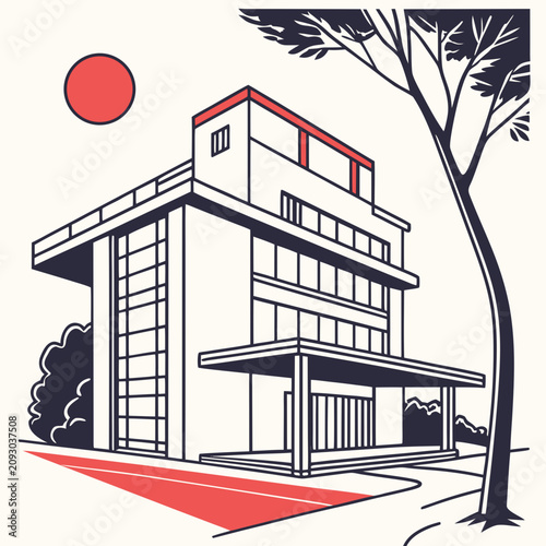 Fotografie Geometric modernist building architectural graphic with real estate architecture