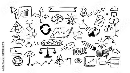 Business Finance Icon Set Featuring Various Graphs, Charts, and Symbols for Analysis and Strategy