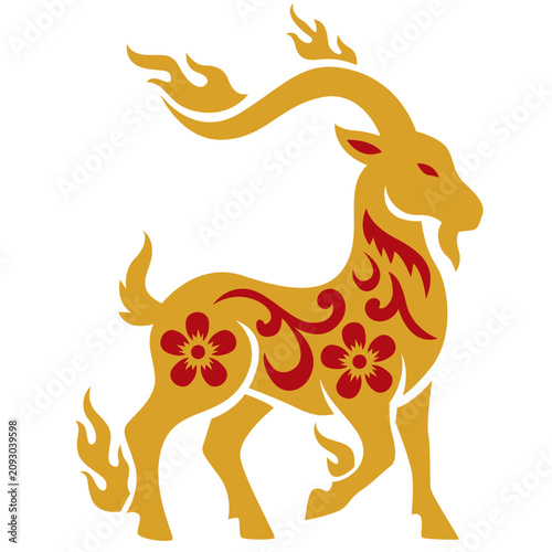 Goat Chinese Zodiac Illustration with Traditional Lunar New Year Animal Symbol for Festival Decoration, Horoscope, Calendar, and Greeting Design. Vector Isolated