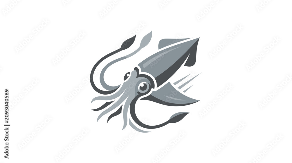 Fotografie Gray squid with tentacles swimming fast.