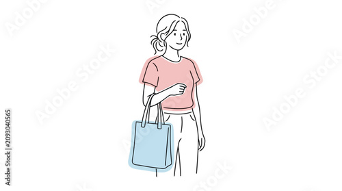 фотографія Woman carrying casual tote bag flat line art style illustration