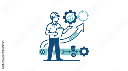 Quadro su tela Man in hard hat holding clipboard.