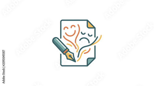 Fotografie Sad face drawn on notepad paper.