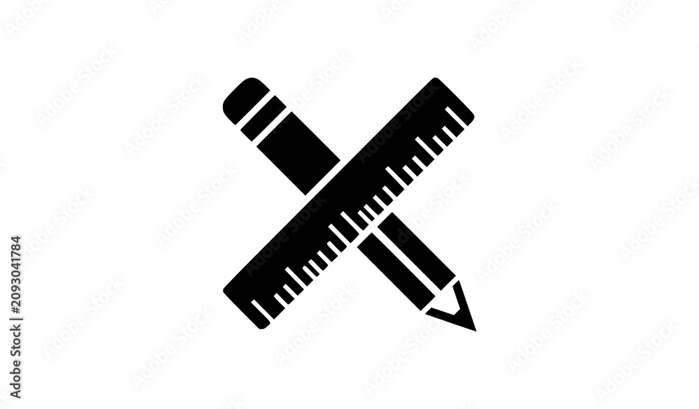 Fototapeta premium Black Pencil and Ruler Silhouette Icon for School Office and Creative Design Vector