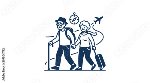Canvastavla Senior couple walking with luggage travel.