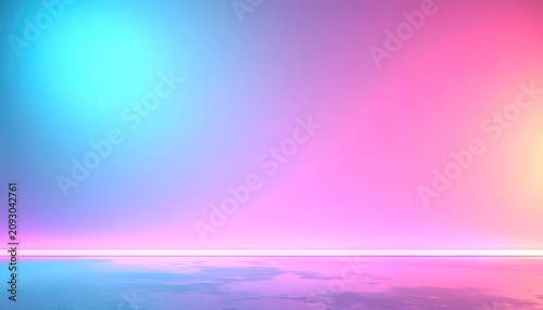 Vibrant Neon Gradient Studio Background with Reflective Floor.