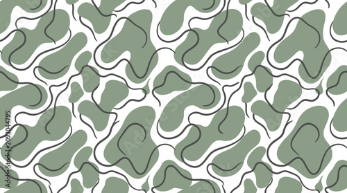 Abstract seamless pattern with organic flowing shapes and dark lines on white background.