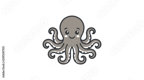 Smiling Cartoon Octopus Closeup Face.