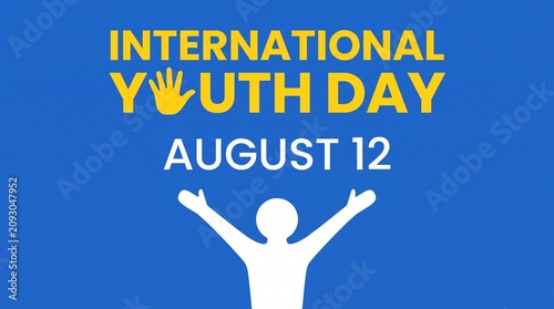 International Youth Day Vector Banner with Hand Icon and Happy Person Silhouette, August 12 Celebration Poster Design