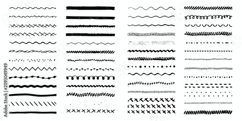 Canvastavla diverse collection of hand drawn sketchy lines on white background varied stroke