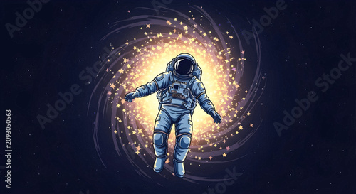 Foto Astronaut floating in a vibrant star filled galaxy.