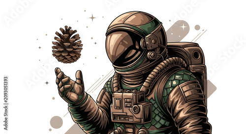 Obraz na płótnie Astronaut holding a pinecone in space with stars.