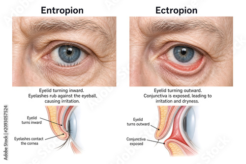 Medical Illustration Comparing Entropion and Ectropion of the Lower Eyelid