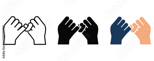 Pinky swear hand gesture icons set for promise and commitment concepts