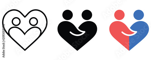 Foto People hugging heart icon set for love family and community support concepts