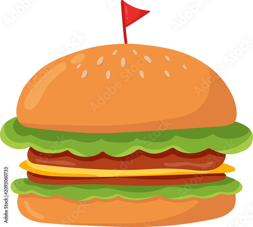 Illustration of a Hamburger with Lettuce and Cheese