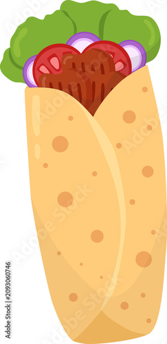 Beef kebab wrap, Flatbread Wrap With Meat and Vegetables