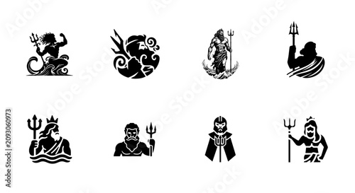 Foto Poseidon Illustrations Black Vector Graphics On White Background neptune god