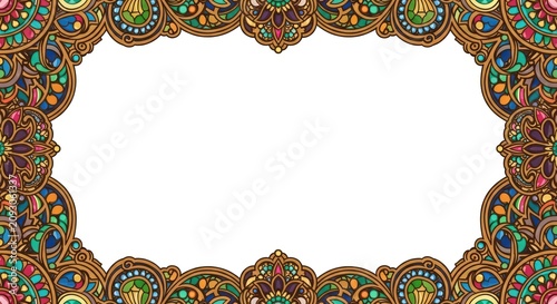 Vibrant ornate frame with intricate patterns.