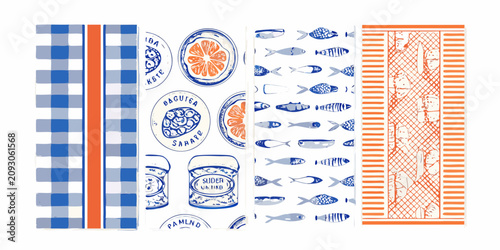 Obraz na plátne retro style sardine and seafood illustration set on white background fish canned