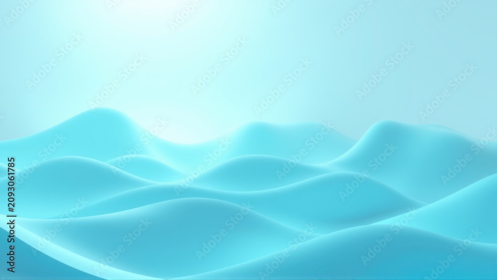 Fototapeta premium Abstract waves, soft blue hues, gentle curves. Light source above creates subtle gradients, dark background contrasts form.