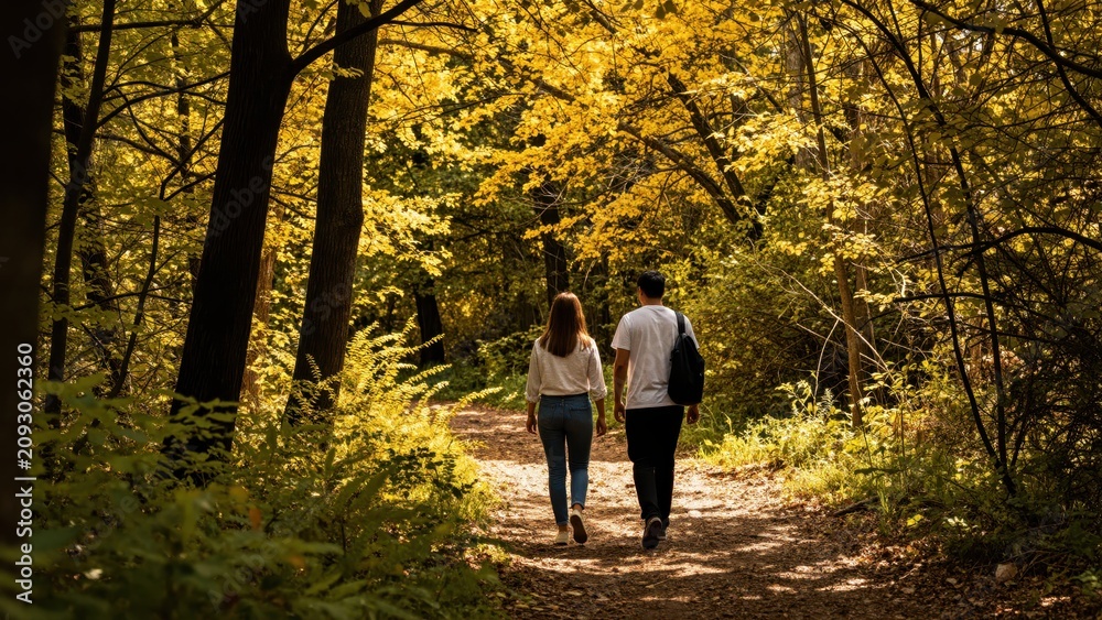 Fototapeta premium Couple Walking in Autumn Forest