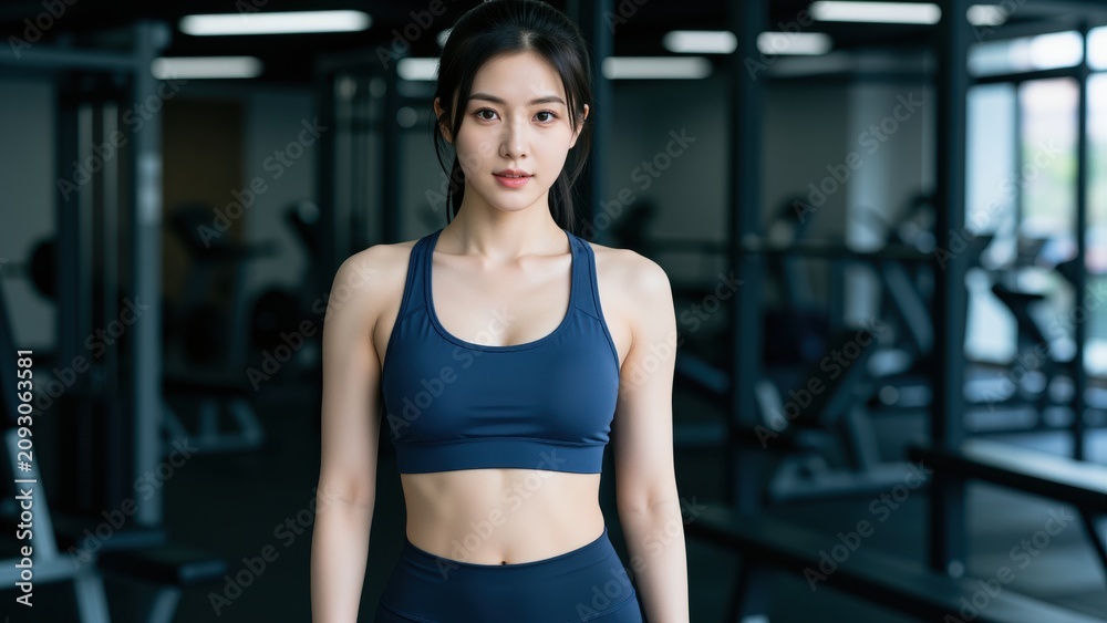 Fototapeta premium Young Asian woman posing in gym