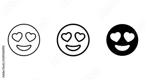 Photography Love Face Emoji Icons, Heart Eyes Smiley Symbols, Romantic Emotion Vector Set